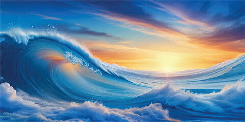 Blue Water Meets Sky Horizon Watercolor Texture with Smooth Blends and Dreamy Gradients. Ocean Water and Sky Colored Watercolor Background with Soft Motion and Transparent Wash Effects
