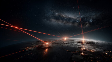 Global network connections laser beams earth
