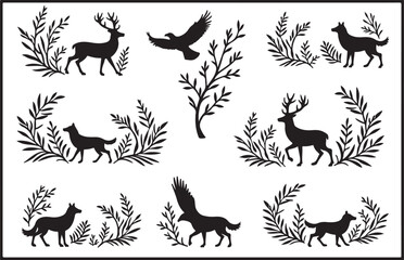 "Forest Silhouettes: A Wildlife Panorama"

"Woodland Creatures in Shadow Art"

"Nature's Harmony: Silhouette Wildlife Scene"