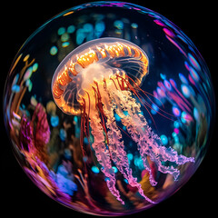 Captivating jellyfish dance underwater paradise marine life photography colorful environment close-up view oceanic wonder