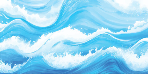 Soft Watercolor Painting in Blue Tones with Transparent Highlights and Gentle Wave-Like Flowing Texture, Banner Graphic Resource as background for ocean wave and water wave abstract graphics