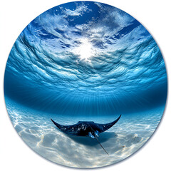 Swimming ray in crystal clear ocean waters vibrant underwater scene tranquil marine environment