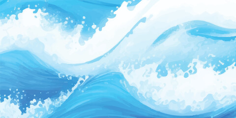 Soft Watercolor Painting in Blue Tones with Transparent Highlights and Gentle Wave-Like Flowing Texture, Banner Graphic Resource as background for ocean wave and water wave abstract graphics