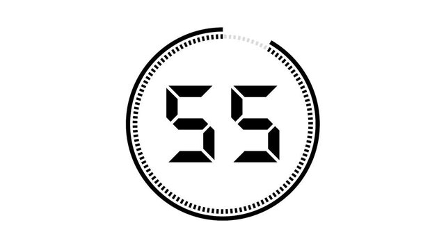 1 minute countdown animtion on white screen background one minute countdown black digital number 4k