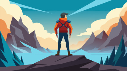 Fototapeta premium Person enjoying a scenic mountain lake view