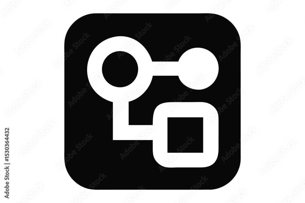 Aufkleber minimalist black and white flowchart icon depicting process and connections in a rounded square