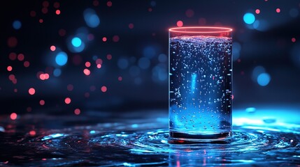 Modern Vibrant Glass of Sparkling Water with Neon Glow Effect