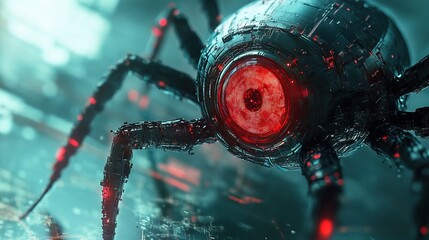 Detailed Futuristic Robotic Spider Creature with Glowing Red Eye Concept