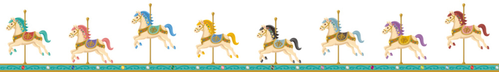 レトロでアンティークな陶器製の馬のカルーセルのベクターイラストエンドレスライン(Retro and Antique Porcelain Carousel Horse Vector Illustration Endless Line)