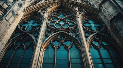 Obraz premium Gothic Cathedral Window Detail: A Symphony in Stone and Glass