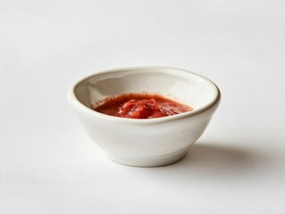 Fresh Tomato Sauce in a White Bowl on a Plain Background