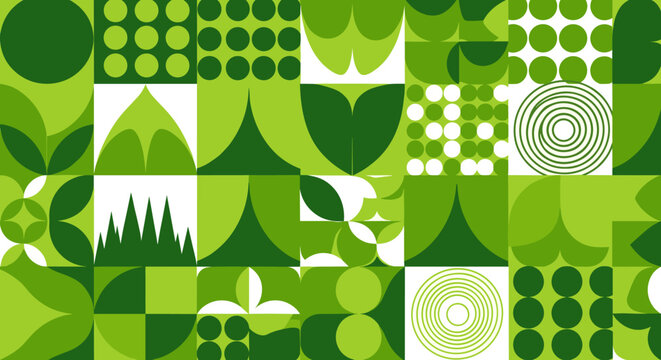 Fototapeta Geometric Green Graphic Composition with Various Shapes Creating an Abstract Visual Landscape