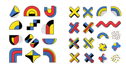 Geometric and abstract forms collection of colorful shapes with various retro elements
