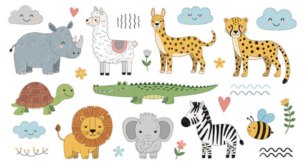Illustrations of Wildlife Animals and Nature Including Lion Elephant Zebra and More