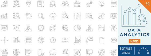 Data analytics icon collection set. Editable stroke.