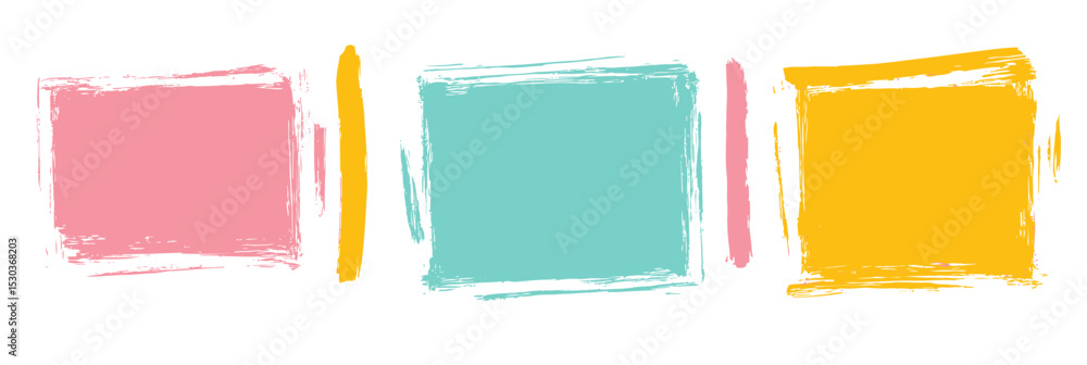 Poster abstract grunge style colorful paint brushstroke rectangular frames in pink turquoise and yellow wit