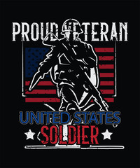 A silhouette of a soldier carrying a rifle stands against a distressed American flag backdrop with text.