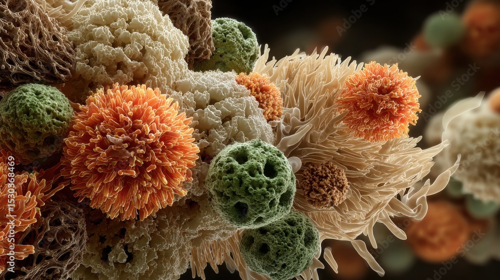 Poster a detailed examination of various immune cells showcases their unique shapes and vibrant colors. the