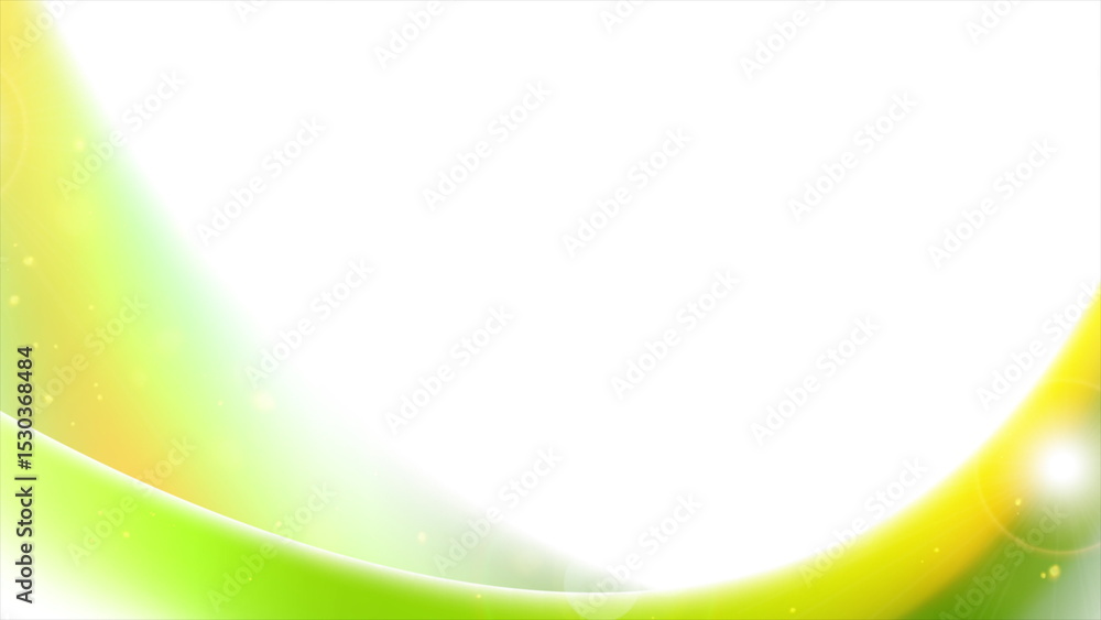 Poster green yellow smooth waves and golden bokeh lights abstract retro glowing background