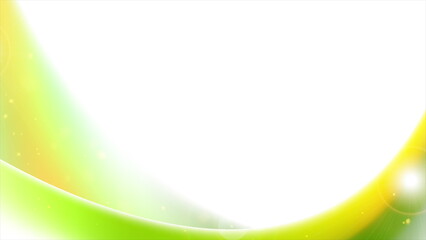 Green yellow smooth waves and golden bokeh lights abstract retro glowing background