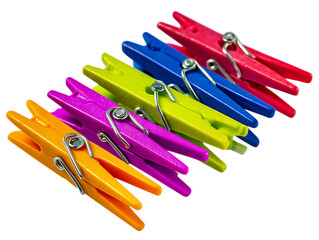 Colorful plastic clothespins isolated on white background