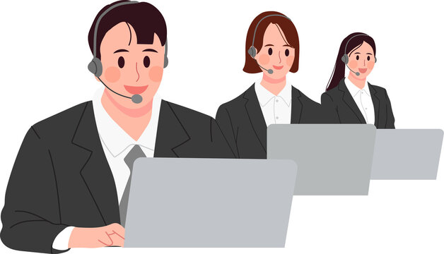 Male operator staff with team working call center