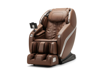 Naklejka premium Luxurious Brown Leather Massage Chair for Relaxation and Comfort