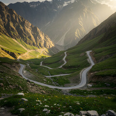 Mountain Road: Winding Path Through Majestic Peaks, Scenic Landscape Photography on transparent background