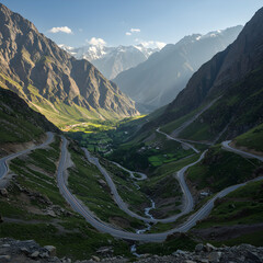 Stunning Mountain Pass Road: Winding Road Through Majestic Peaks on transparent background