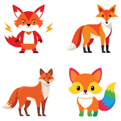 Cute fox couple cartoon vector illustration set. Foxes in various poses such as standing, sitting, and sleeping.
