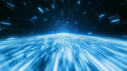 Dynamic space travel effect with fast moving blue light streaks and starfield creating futuristic hyperspace motion - Powered by Adobe