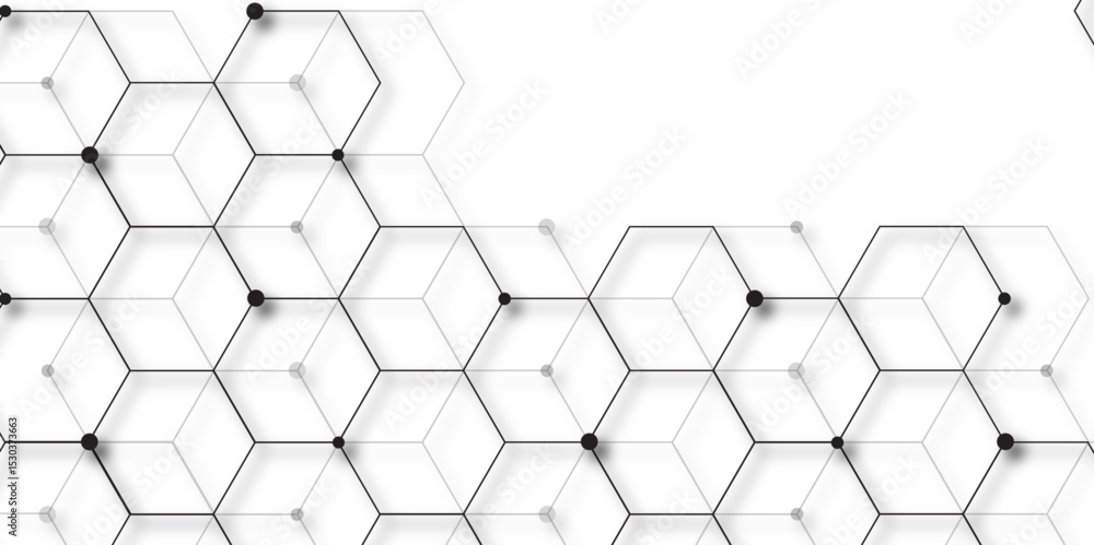 Poster Molecular structure abstract tech background. Geometric white background. Vector banner design with hexagons. Science network pattern, connecting lines and dots Medical background, Vector illustration