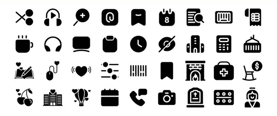 A diverse collection of glyph icons depicting various concepts and objects