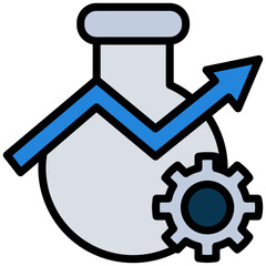 Flask With Gear Outline Flat Icon, Marketing Strategy Concept Outline Flat Design Style Symbol
