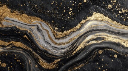 Textured black marble background with luxurious gold and white natural patterns, generative ai.