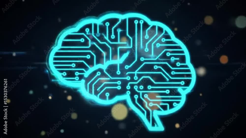 Aufkleber blue brain circuit on dark background with bokeh lights artificial intelligence concept