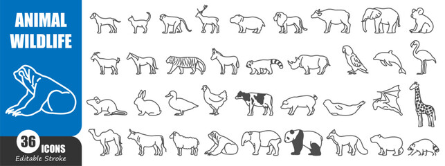 Animal and wildlife side view outline icon . Editable stroke . Vector .