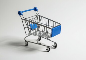 Close up of a miniature shopping cart with blue accents