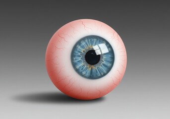 Realistic human eyeball with blue iris on gray background