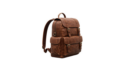 Classic brown leather backpack with multiple compartments 
