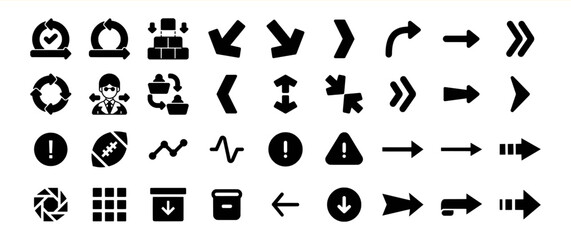 Fototapeta premium A diverse collection of arrow icons, process flow symbols, and warning signs
