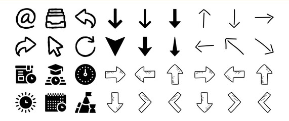Hand-drawn arrow icons and other miscellaneous symbols collection