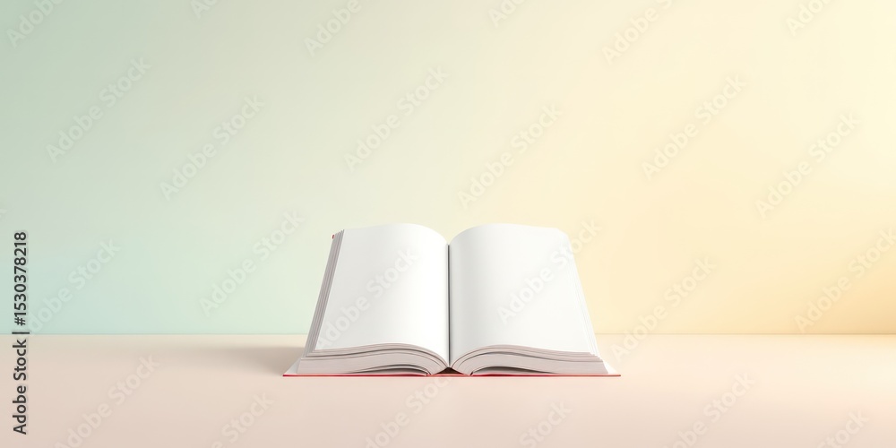 Aufkleber blank open book on a table with a soft colored wall offering a canvas for imagination and storytelli