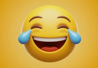 Laughing emoji with tears of joy on yellow background