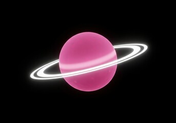 Pink planet with rings against a dark background
