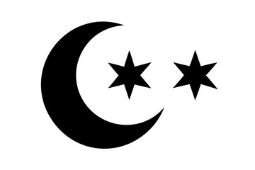 Crescent Moon and Two Stars Simple Black Icon