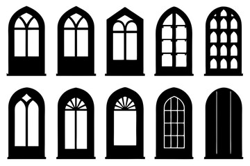 Collection of Gothic Arch Windows and Doors Silhouettes