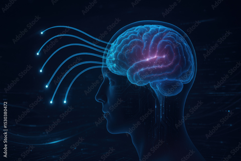 Poster image depicts digital representation of human brain with neural connections, symbolizing advancement