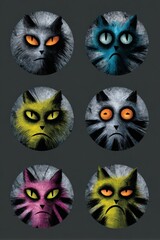 Fototapeta premium Circular cat portraits in varying colors