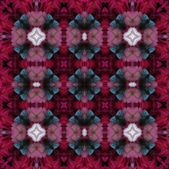 Seamless kaleidoscope floral pattern abstract floral kaleidoscope with pink, white, and teal hues,...